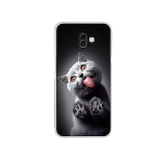 Samsung Galaxy J6+ Plus İle Uyumlu Kedi 2 Kamera Korumalı Şeffaf Kılıf Şeffaf
