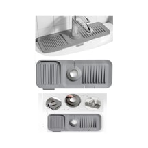 Elastik Mutfak Banyo Musluk Matı Düzenleyici Kaydırmaz Taban Organizer Lavabo Kenar Matı Gri