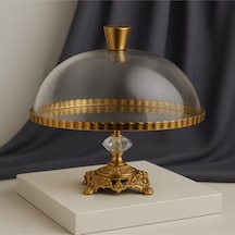 Elta Collection Paşabahçe Lüx Metal Ayaklı Yaldızlı Kek Fanus Pasta Sunumluk Altın