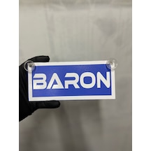 Mavi Renk Üzeri Beyaz Renk Baron Yazılı Vantuzlu Cam Süsü