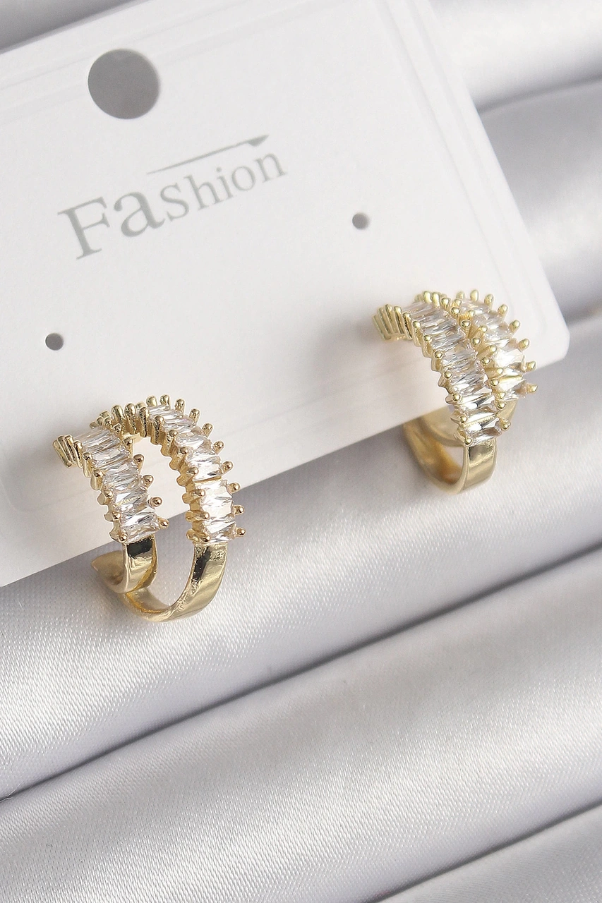 Dodes Dodes Pirinç Gold Renk 2'li Zirkon Taşlı Halka Model Kadın Küpe Tg27bkp9975 Çok Renkli