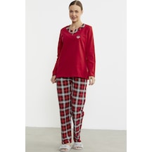 Sementa Düz Kombinli Ekose Pijama Takım - Kırmızı Kırmızı Sementa Düz Kombinli Ekose Pijama Takım - Kırmızı Kırmızı