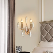 Ronja 2'li Bakır Eskitme Kristal Taşlı Yatak Başı, Salon Aplik Bakır Eskitme