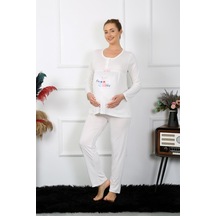 Akbeniz Kadın Uzun Kol Hamile Lohusa Pijama Takımı Ekru 45501-ekru