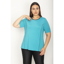 Şans Kadın Turkuaz Biye Ve Kup Detaylı Spor Bluz 65n27223-turkuaz Turkuaz