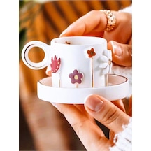 Premium Kalite 24 Ayar Altın Detaylı El Yapımı Ilkbahar Çiçek Fincan, 100 Ml, Spring Cup Flower Cup Beyaz - Çok Renkli