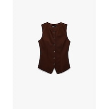 Koton V Yaka Düğmeli Slim Fit Kahverengi Kadın Yelek 6wak30093ek Kahverengi