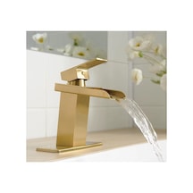 Rena Design Lavabo Bataryasi Mat Gold Şelale Kare Gövde Eğimli Havza Banyo Armatür Çift Giriş Lüks Ergonamik