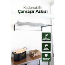 Duvara Monte Katlanabilir Çamaşır Askısı - 85x40 Cm - Gri
