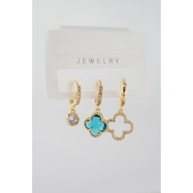 By Zeyna Aksesuar Kadın Vip Seri Baget Zirkon Taşlı Karışık Figürlü 3'lü Küpe Zrk00536 - Altın