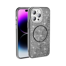 Apple iPhone Uyumlu 14 Pro Max Kılıf Dökülmeyen Simli Silikon Magsafe Kamera Yükseltili Pazarplus Siyah
