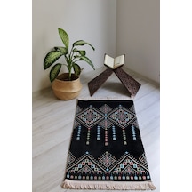 Kilim Desenli Astarlı Lüks Seccade S1020 Siyah Siyah-beyaz