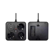 Akım Korumalı Anahtarlı Priz - 3x Priz - 2x Usb - 2x Type-c - 2 Mt Kablo Hızlı Şarj Özellikli Siyah Standart