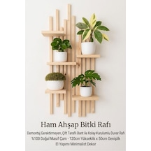 Woodstore Premium Masif Ahşap Duvar Rafı - 120x50 Cm Delmesiz Kurulum Bitkilik Bej