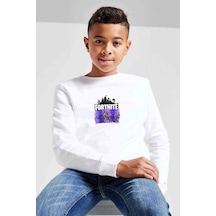 Tshirthane Fortnite Futuristic Baskılı Unisex Çocuk Beyaz Sweatshirt Beyaz