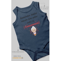 Annemden Başka Nazımı Kim Çeker Tabiki Annanem V2 Baskılı Bebek Zıbını Çıtçıtlı Body Sıfır Kol Lacivert