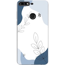 Huawei Y7 2018 - Honor 7c Uyumlu Mavi Huzur Şekiller Ve Botanik Çizgiler Baskılı Silikon Kılıf Renkli