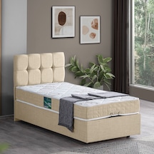 Setaymobilya Baza, Berlin Tek Kişilik Baza + Başlık + Comfort Yatak Seti, Krem