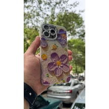 iPhone 14 Pro Max Uyumlu Kılıf Çiçek Gül Desen Taşlı Kamera Sim Hologram
