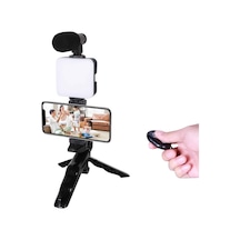 Telefon Tutucu Led Işıklı Kumandalı Mikrofon Telefon Vlog Video Kayıt Yeni Nesil 1