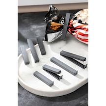 8'li Pratik Poşet Klipsi Antrasit 4 Büyük 4 Küçük Boy Plastik Gri Diğer