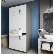 Vita Çamaşır Ve Kurutma Makinesi Dolabı Banyo Dolabı Füme Beyaz Antrasit - Beyaz