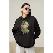 Tasarım Billie Eilish Baskılı Unisex Oversize Şarkıcı Hoodie Siyah