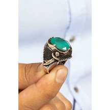 Paraiba Taşlı Zülfikar Motifli Gümüş Erkek Yüzük -8435 Gümüş