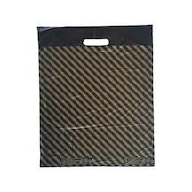 Takviyeli İnce Siyah Çizgi Desenli El Geçmeli Çanta Poşet Torba - 3 No - 33x45 Cm. - 250 Adet