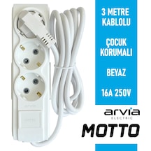 Arvia Motto Üçlü Topraklı Grup Priz Çocuk Korumalı 3 Metre Kablolu 35 01 1003 403 3
