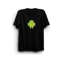 Erkek Android Robot Baskılı Tshirt SIYAH