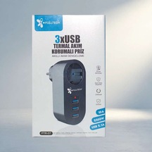 Akıllı Akım Dengeleme Özellikli Tekli Priz 3xusb Isıya Dayanıklı Diğer
