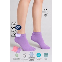 Socketta Kadın Bambu Dikişsiz 6'lı Patik Çorap Premium Pembe Ve Lila