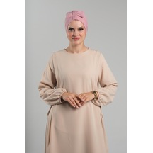 Pudra Pratik Hazır Geçmeli Fiyonklu Bone Sandy Çift Taraflı Çapraz 3007b 06 Pudra