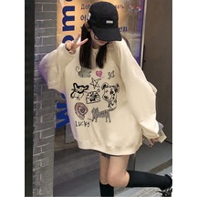 Karikatür & Harf Grafik Düşük Omuz Oversize Sweat-trzksw3823 Kayısı Karikatür & Harf Grafik Düşük Omuz Oversize Sweat-trzksw3823 Kayısı