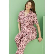 Siyah İnci Bürümcük Krınkıl Kumaş Örme Düğmeli Pijama Takım25118550 Çok Renkli