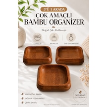 Bambu Kare 3'lü Çerezlik Kahverengi