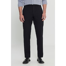 AC&Co / Altınyıldız Classics Erkek Sıyah Pamuklu Comfot Fit Rahat Kesim Yan Cepli Armürlü Casual Esnek Pantolon Siyah