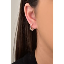 Papatya Silver 925 Ayar Gümüş Rose Kaplama İç İçe Geçmiş Halkalı Halka Küpe