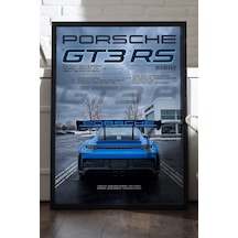 Porsche Gt3 Rs Siyah Ahşap Çerçeveli Poster, Dekoratif Araba Duvar Tablosu
