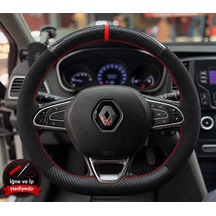 Renault Kadjar Dikme Direksiyon Kılıfı Alcantara Süet Mat Karbon Kırmızı Yüzük Ve Dikiş 2015-2022
