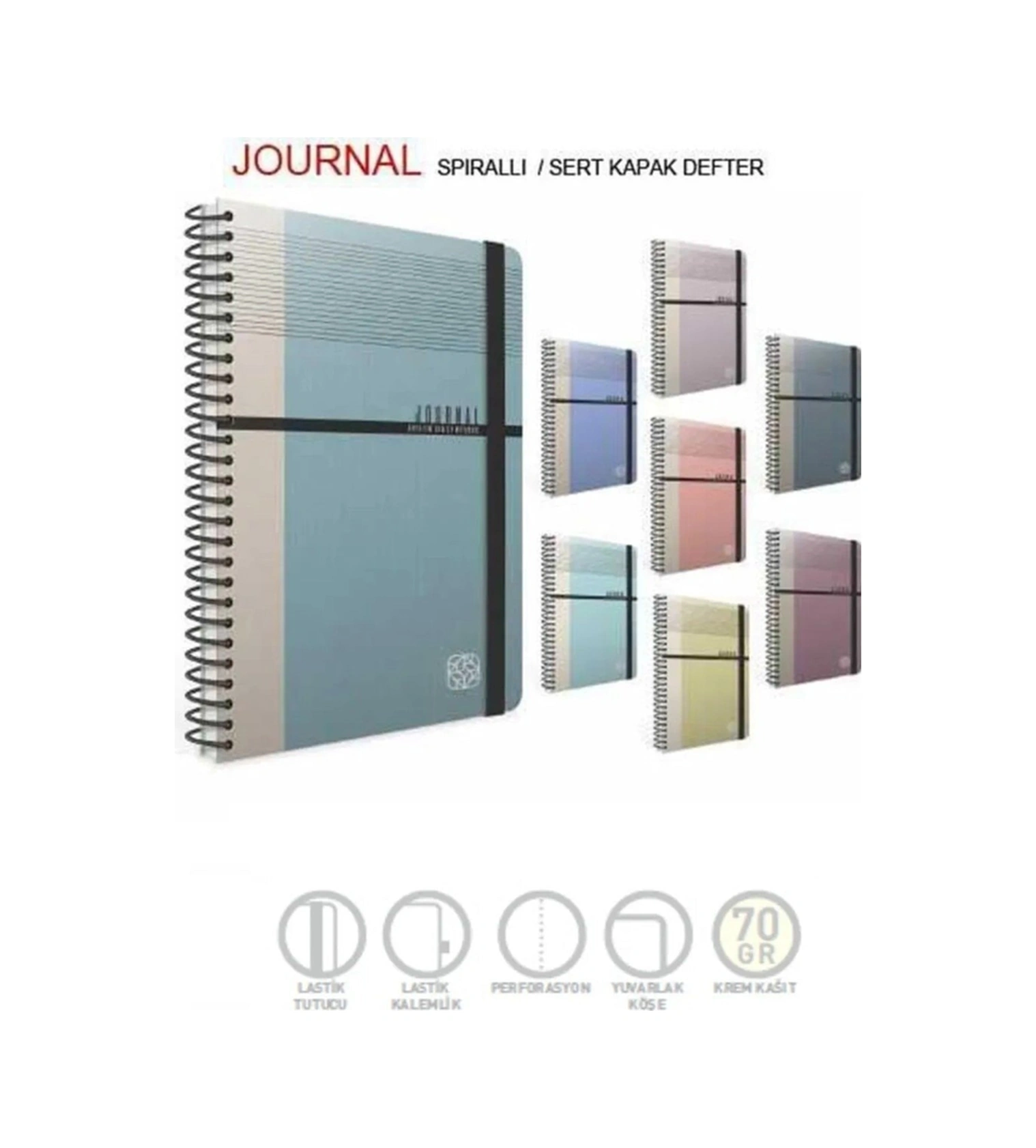 Journal Spiralli Sert Kapak 17x24 120 Yaprak Kareli Defter Karışık
