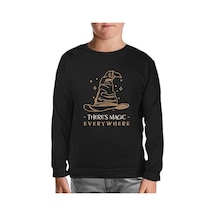 There İs Magic Everywhere Witch Hat Siyah Çocuk Sweatshirt 001 Siyah