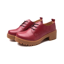 Sones Yuvarlak Kafa Kalın Topuk Kolej Rüzgar Stili Mikrofiber Deri Kadın Günlük Ayakkabı Kırmızı