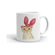 Tavşan Kulak Kedi Baskılı Kupa Bardak Beyaz