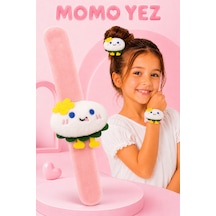 Mochi Yumurta Peluş Bileklik Oyuncak Bileğe Vurunca Sarılan Slap Bileklik, Çok Amaçlı Saç Tokası Pembe
