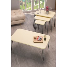 Zigon Sehpa Kr Ve Orta Sehpa Kr Set Siyah Ayak Krem Tel 1100