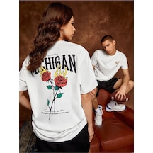 Flood Of Style Unisex Beyaz Mıchıgan Baskılı 2'li Set Sevgili Çift Kombini