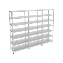 Raf Burada  7 Katlı 3'lü Galvaniz Çelik Raf - Depo, Arşiv, Kiler, Dosya, Market Rafı-31x60 cm-300 cm-0.70 mm