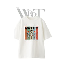 Thewert Horus Ankh Eye Tasarım Baskılı Ünisex Beyaz Oversize T-shirt